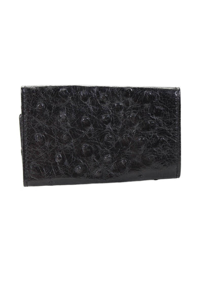 Pelletterie Excelsor Gallery Mens Ostrich Skin Print Gold Tone Key Wallet Black