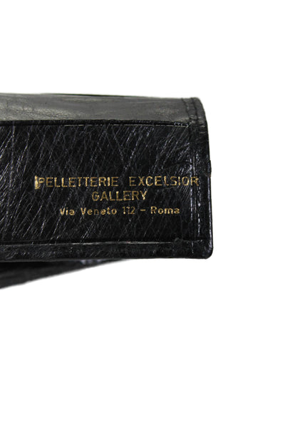 Pelletterie Excelsor Gallery Mens Ostrich Skin Print Gold Tone Key Wallet Black