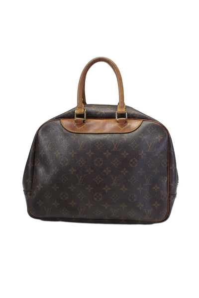 Louis Vuitton Womens Brown Leather Monogram Deauville Travel Bag Handbag