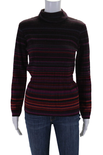 Andrea Jovine Womens Long Sleeve Striped Turtleneck Sweater Purple Small