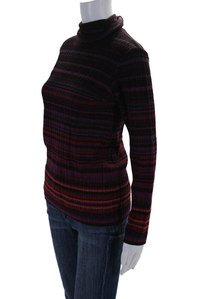 Andrea Jovine Womens Long Sleeve Striped Turtleneck Sweater Purple Small