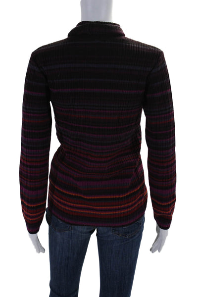 Andrea Jovine Womens Long Sleeve Striped Turtleneck Sweater Purple Small