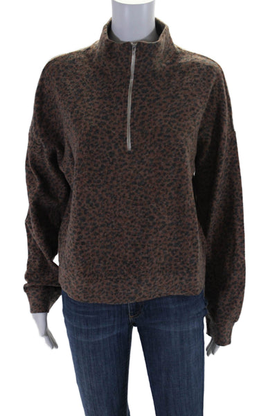 Monrow Womens Long Sleeve 1/2 Zip Animal Print Sweater Brown Size Medium