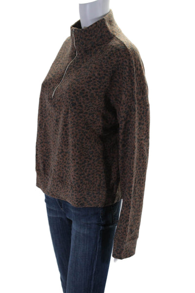 Monrow Womens Long Sleeve 1/2 Zip Animal Print Sweater Brown Size Medium