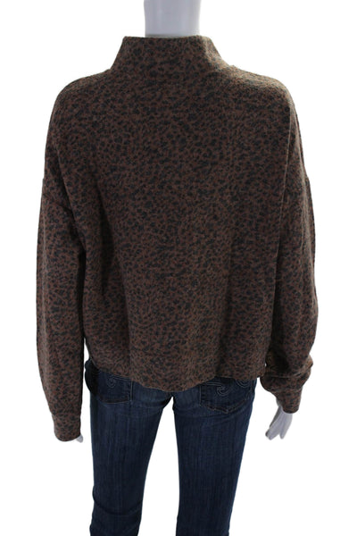 Monrow Womens Long Sleeve 1/2 Zip Animal Print Sweater Brown Size Medium