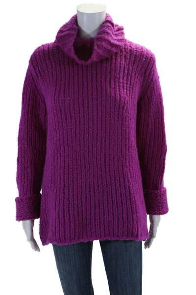 Designer Womens Long Sleeve Thick Knit Turtleneck Sweater Purple Medium