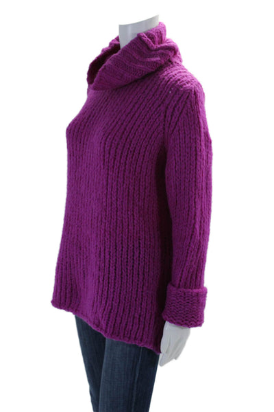 Designer Womens Long Sleeve Thick Knit Turtleneck Sweater Purple Medium