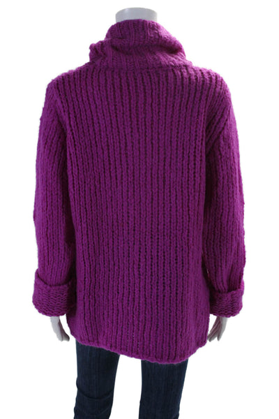 Designer Womens Long Sleeve Thick Knit Turtleneck Sweater Purple Medium