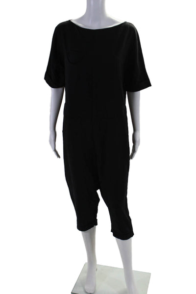 Designer Womens Short Sleeve Back Zip Basic Romper Black Size Large