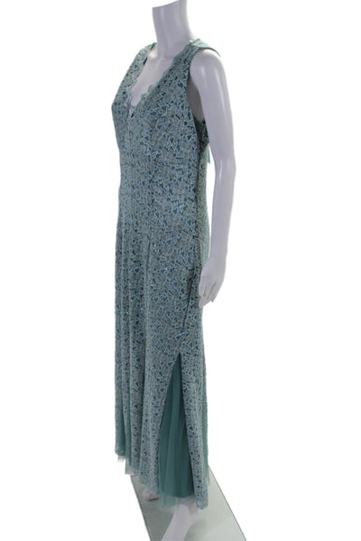 Lovely Grace V-Neck Sleeveless Lace Glitter Maxi Dress Blue Size M