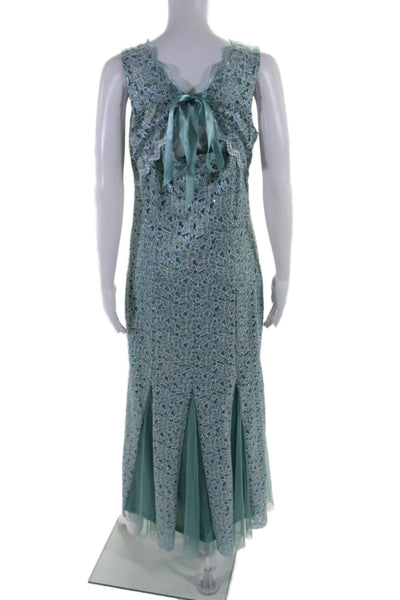 Lovely Grace V-Neck Sleeveless Lace Glitter Maxi Dress Blue Size M