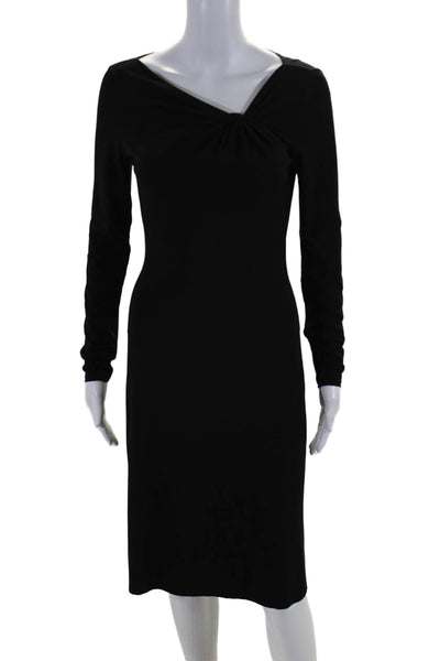 Elie Tahari Womens Stretch V-Neck Long Sleeve Pullover Midi Dress Black Size 4