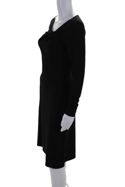 Elie Tahari Womens Stretch V-Neck Long Sleeve Pullover Midi Dress Black Size 4