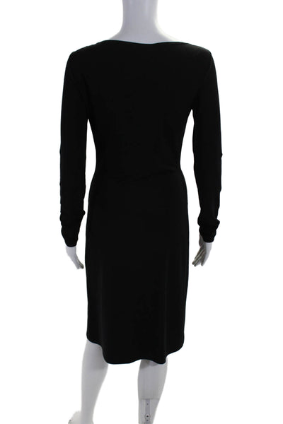 Elie Tahari Womens Stretch V-Neck Long Sleeve Pullover Midi Dress Black Size 4