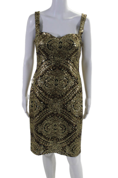 David Meister Womens Metallic Sequin Sleeveless Zip Up Dress Gold Size 6