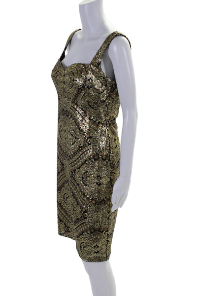 David Meister Womens Metallic Sequin Sleeveless Zip Up Dress Gold Size 6