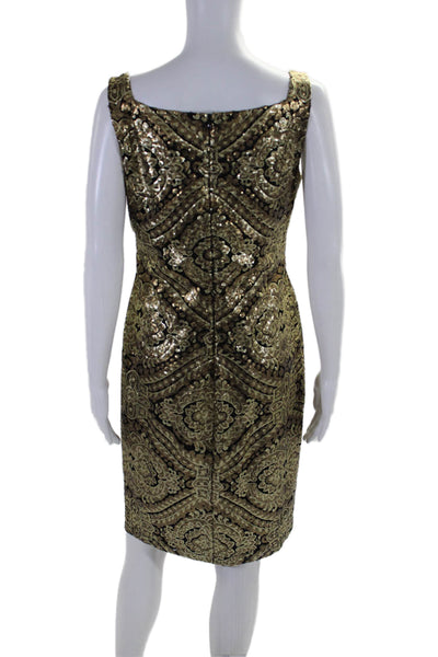 David Meister Womens Metallic Sequin Sleeveless Zip Up Dress Gold Size 6