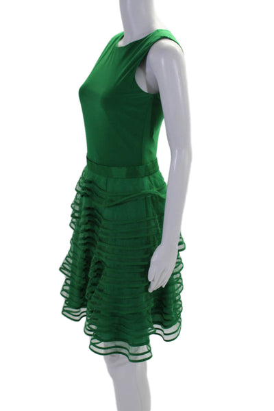 Kathy Hilton Womens Round Neck Sleeveless Zip Up Tiered Dress Green Size 4