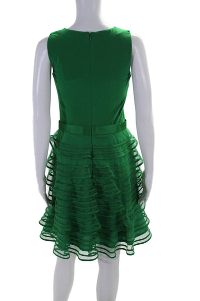 Kathy Hilton Womens Round Neck Sleeveless Zip Up Tiered Dress Green Size 4