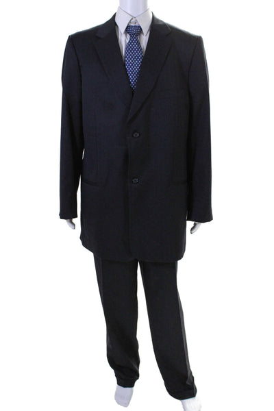 Petrocelli Mens Wool Blend Pinstripe Notch Collar Pant Suit Navy Size 54 XL