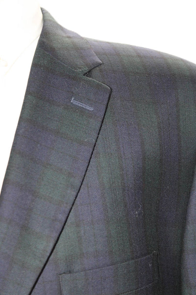 S. Cohen Mens Wool Plaid Notch Collar Two Button Blazer Jacket Green Size 54L