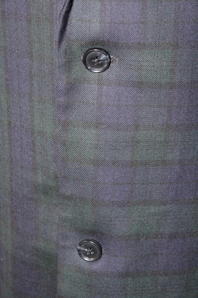 S. Cohen Mens Wool Plaid Notch Collar Two Button Blazer Jacket Green Size 54L