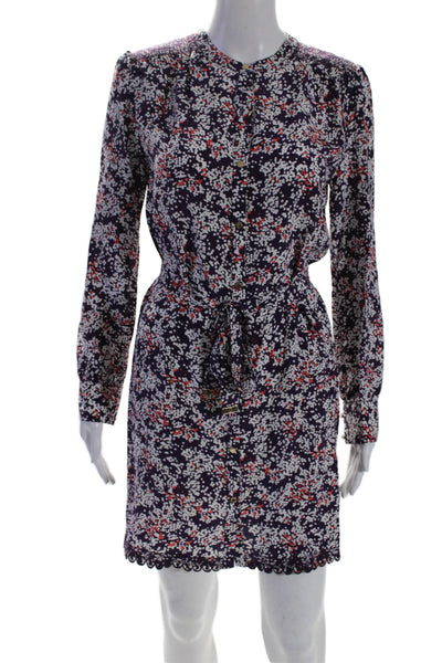 Juicy Couture Womens Silk Abstract Long Sleeve Button Up Dress Purple Size XS