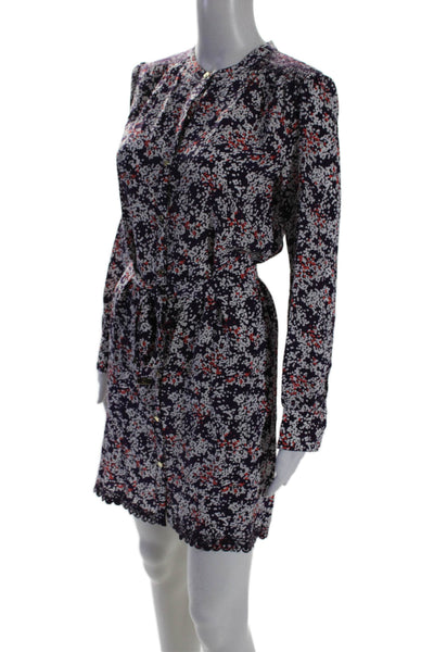 Juicy Couture Womens Silk Abstract Long Sleeve Button Up Dress Purple Size XS