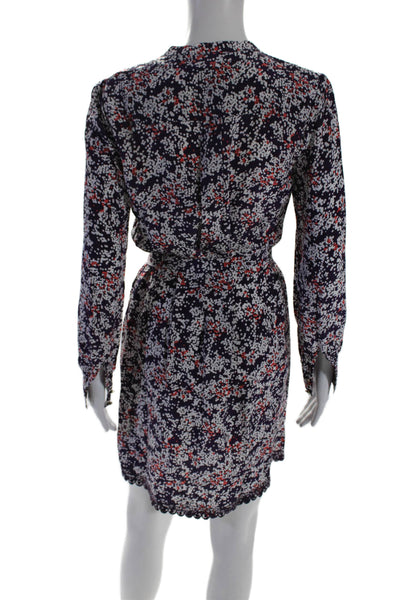 Juicy Couture Womens Silk Abstract Long Sleeve Button Up Dress Purple Size XS