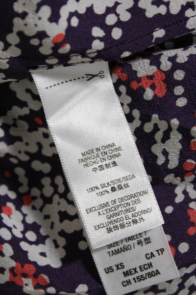 Juicy Couture Womens Silk Abstract Long Sleeve Button Up Dress Purple Size XS