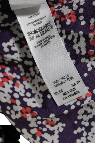 Juicy Couture Womens Silk Abstract Long Sleeve Button Up Dress Purple Size XS