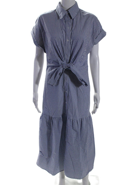 Finley Womens Cotton Striped Collared Short Sleeve Button Up Dress Blue Size S