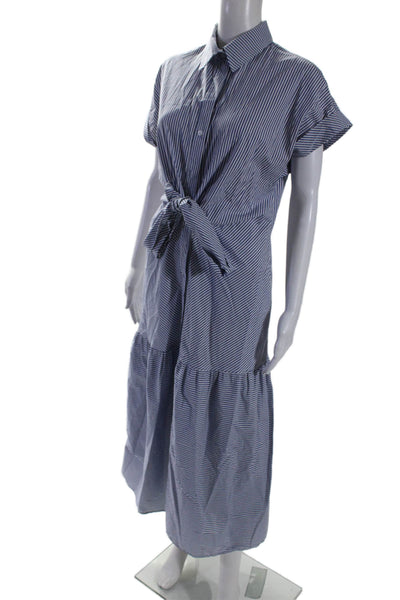 Finley Womens Cotton Striped Collared Short Sleeve Button Up Dress Blue Size S