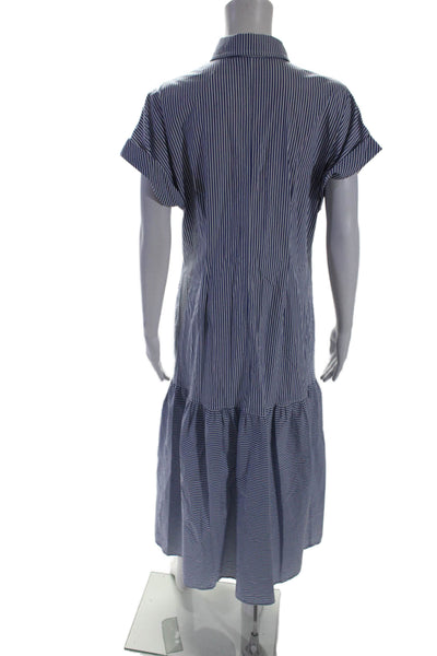 Finley Womens Cotton Striped Collared Short Sleeve Button Up Dress Blue Size S