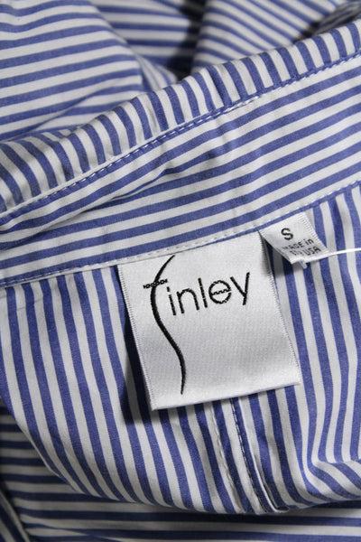 Finley Womens Cotton Striped Collared Short Sleeve Button Up Dress Blue Size S