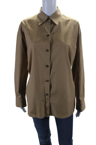 Vince Womens Brown Cotton Collar Side Slit Long Sleeve Button Down Shirt Size S