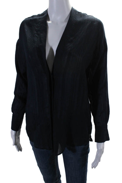 Vince Womens Dark Navy V-neck Long Sleeve Button Front Blouse Top Size XS