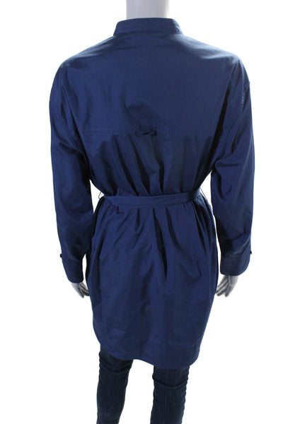 Vince Womens Cotton Blue Crew Neck Belt Long Sleeve Tunic Blouse Top Size XS