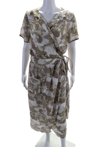 Aeronautica Militare Womens Abstract Print Short Sleeve Wrap Dress Beige Size S