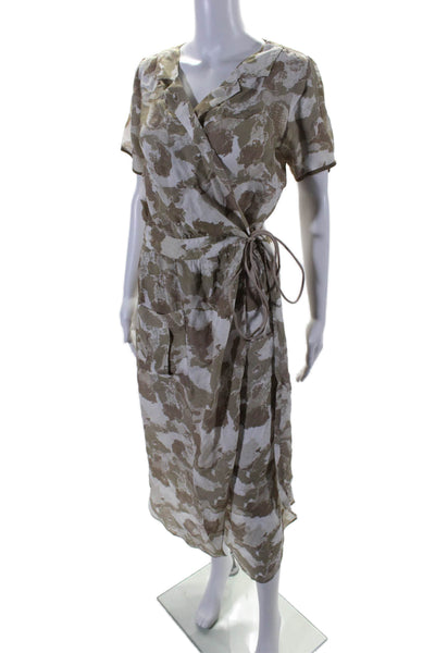 Aeronautica Militare Womens Abstract Print Short Sleeve Wrap Dress Beige Size S