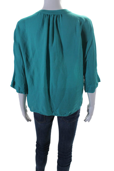 Joie Women's Round Neck Short Sleeves Silk Pleated Front Blouse Green Size XS