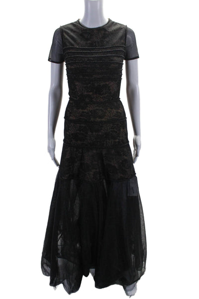 Isabel Garcia Womens Lace Beaded A Line Evening Gown Black Size Extra Small