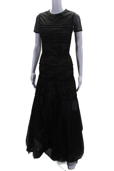 Isabel Garcia Womens Lace Beaded A Line Evening Gown Black Size Extra Small