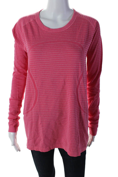 Lululemon Womens Stretch Round Neck Long Sleeve Activewear Top Pink Size L