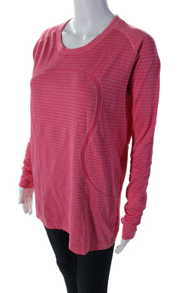 Lululemon Womens Stretch Round Neck Long Sleeve Activewear Top Pink Size L