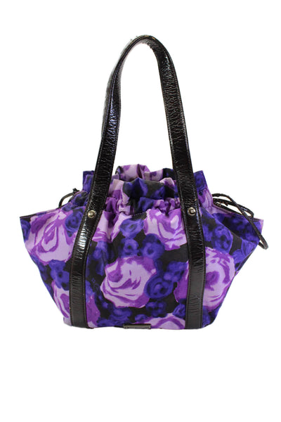 Kate Spade New York Womens Floral Print Drawstring Closure Shoulder Handbag Purp