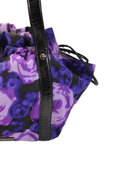 Kate Spade New York Womens Floral Print Drawstring Closure Shoulder Handbag Purp