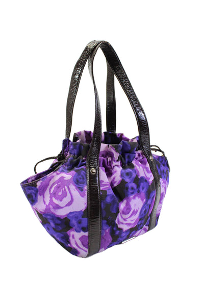 Kate Spade New York Womens Floral Print Drawstring Closure Shoulder Handbag Purp