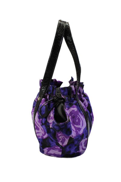 Kate Spade New York Womens Floral Print Drawstring Closure Shoulder Handbag Purp