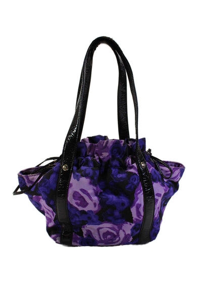 Kate Spade New York Womens Floral Print Drawstring Closure Shoulder Handbag Purp